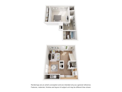 Floor plan for 1 bed, 1.5 baths, 945 sqft